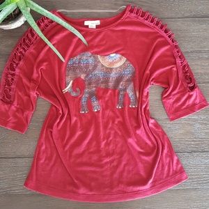 Tru Self ribbed sleeved elephant top